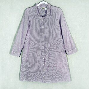 Vintage Cottagecore Country Dress Womens L Purple Cotton Stripe Garden Cowgirl